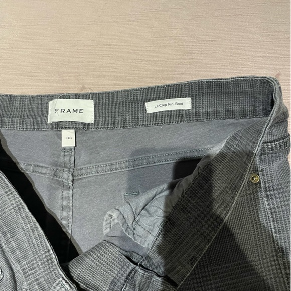 FRAME Le Crop Mini Boot checked mid-rise kick-flare jeans size 33 glen plaid - Picture 11 of 16